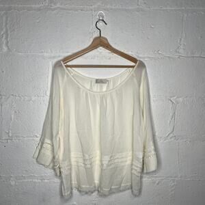 Hatch Plage Women's Maternity Cotton White Frayed Scoop Neck Blouse Size O/S